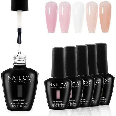 NailCo 15ml Rubber Base Gel Nail Polish 6 Colors Jelly Pink Natural Color Semi Permanent Soak Off UV LED Nail Art DIY Extension