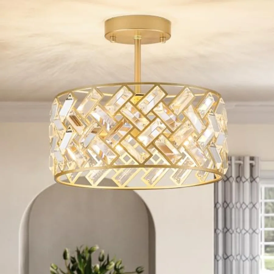 Modern Gold Crystal Chandeliers for Foyer Entryway Kitchen Hallway Dining Room, Gold Metal with Clear Crystal, Elegant Semi-Flu
Modern Gold Crystal Chandeliers for Foyer Entryway Kitchen Hallway Dining Room, Gold Metal with Clear Crystal, Elegant Semi-Flu