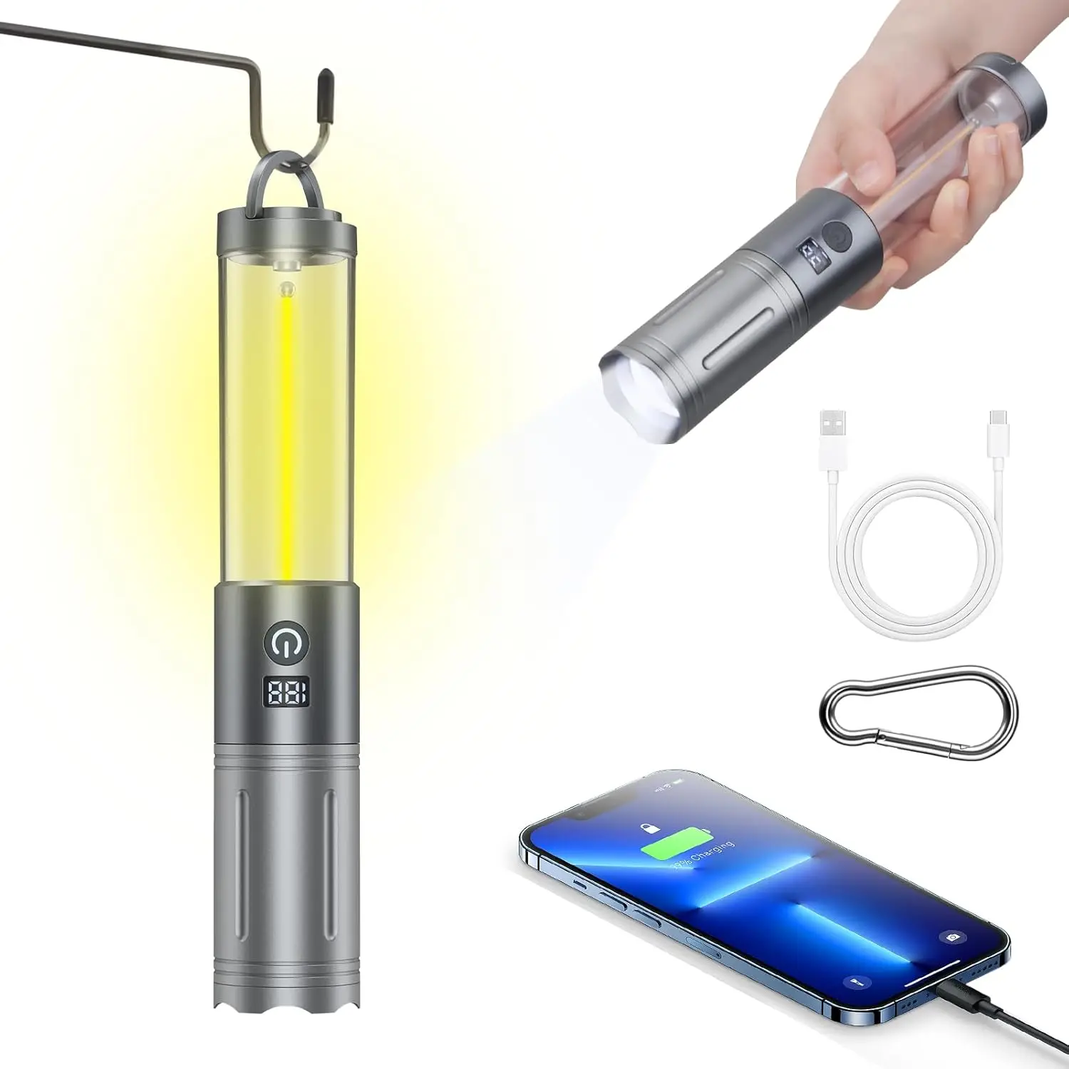Rechargeable Camping Lantern and Flashlight 2-in-1, 6 Mode LED Telescopic Light with USB Output, LCD Screen, ICamping Gear
Rechargeable Camping Lantern and Flashlight 2-in-1, 6 Mode LED Telescopic Light with USB Output, LCD Screen, ICamping Gear