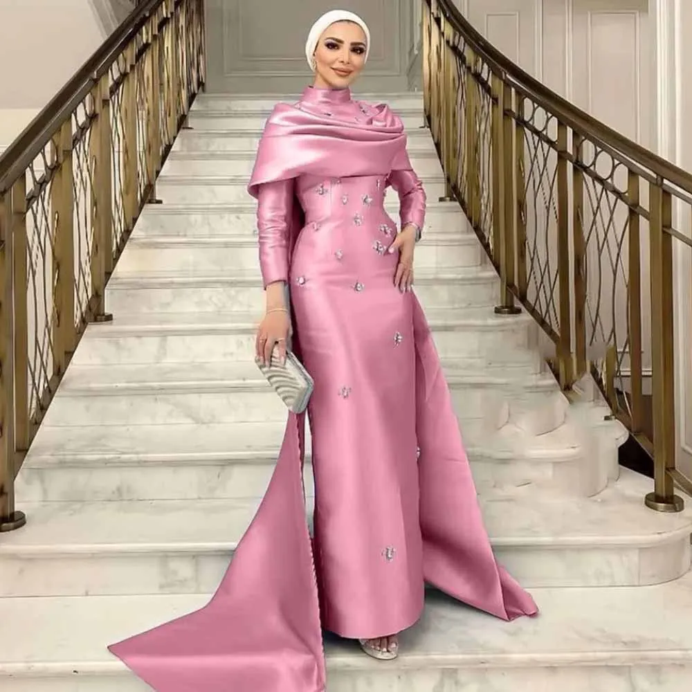 Luxury Evening Dresses 2025 Satin Sheath/Column Prom Dress Pink High Collar Rhinestones Bespoke Occasion Dress Long
Luxury Evening Dresses 2025 Satin Sheath/Column Prom Dress Pink High Collar Rhinestones Bespoke Occasion Dress Long