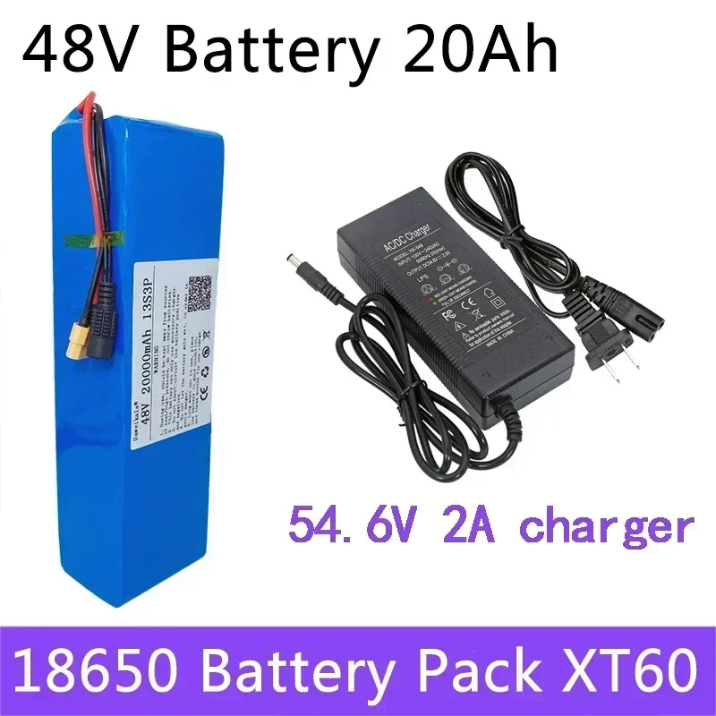 48V Battery 20Ah 13S3P XT60 DC 18650 Lithium ion Battery Pack 20Ah For E-Bike electric motor 54.6v 500W with BMS charger 
48V Battery 20Ah 13S3P XT60 DC 18650 Lithium ion Battery Pack 20Ah For E-Bike electric motor 54.6v 500W with BMS charger