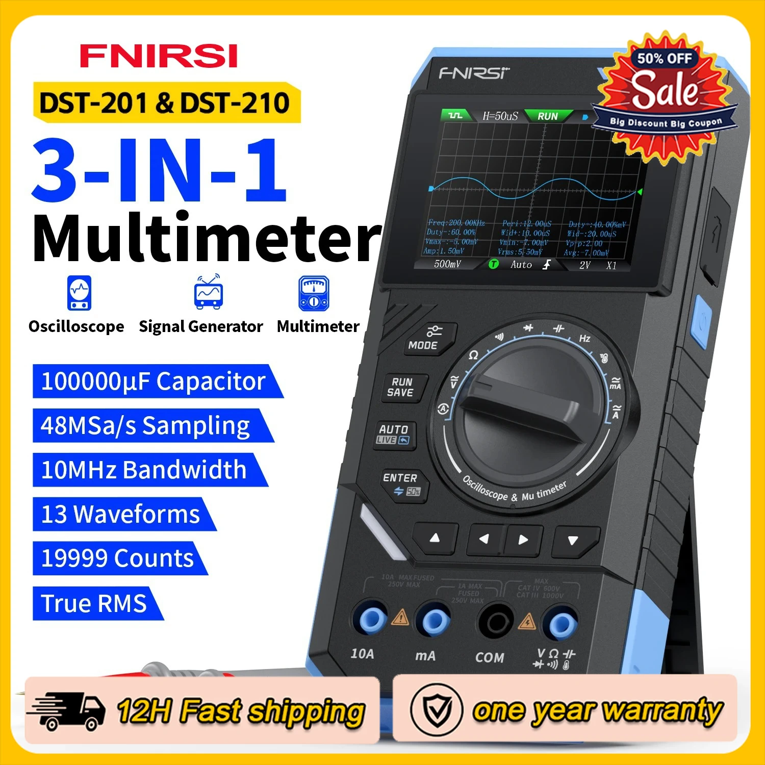 FNIRSI DST210 3-в-1 цифровой мультиметр многофункциональный тестер 10 МГц 48 Мвыб/с частота дискретизации осциллограф 0-50 кГц генератор сигналов 
FNIRSI DST210 3-в-1 цифровой мультиметр многофункциональный тестер 10 МГц 48 Мвыб/с частота дискретизации осциллограф 0-50 кГц генератор сигналов