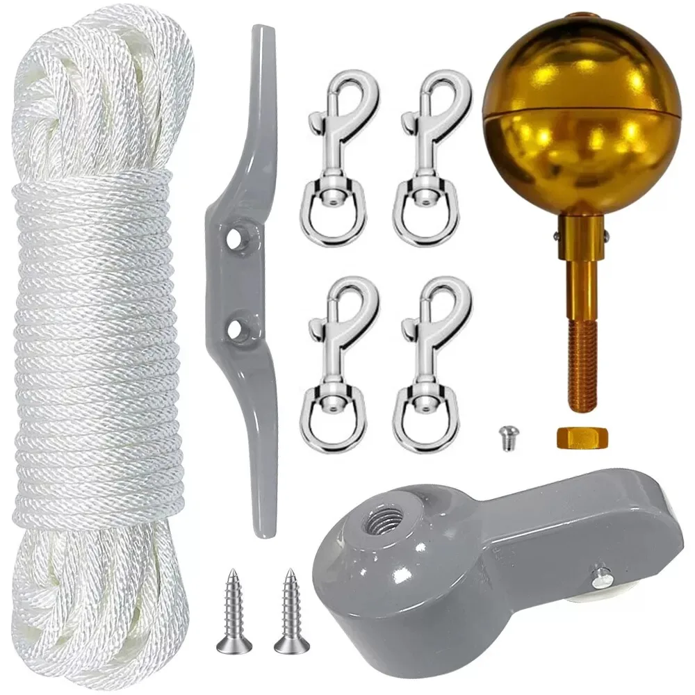 Aluminum Alloy Flag Pole Tool Set 3 Inch Golden Ball Nylon Braided Rope Flag Pole Parts Repair Kit Upgrade Cleat Hook
Aluminum Alloy Flag Pole Tool Set 3 Inch Golden Ball Nylon Braided Rope Flag Pole Parts Repair Kit Upgrade Cleat Hook