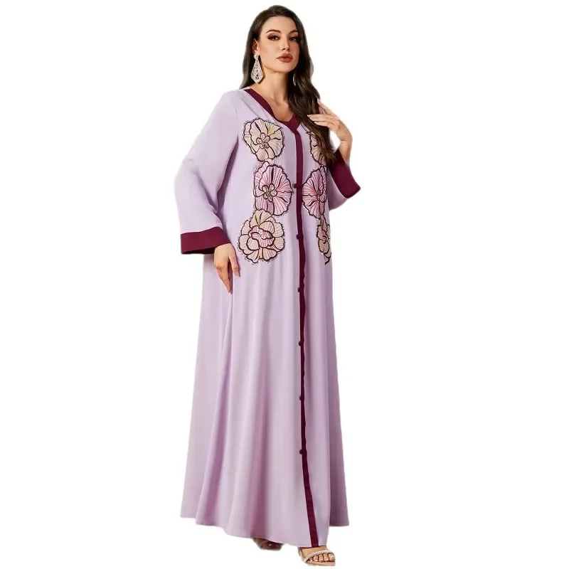 2025 Summer Fashion Muslim Women Long Sleeve V-neck Polyester Purple Embroidery Long Maxi Dress Kaftan Abaya Outfits S-2XL
2025 Summer Fashion Muslim Women Long Sleeve V-neck Polyester Purple Embroidery Long Maxi Dress Kaftan Abaya Outfits S-2XL