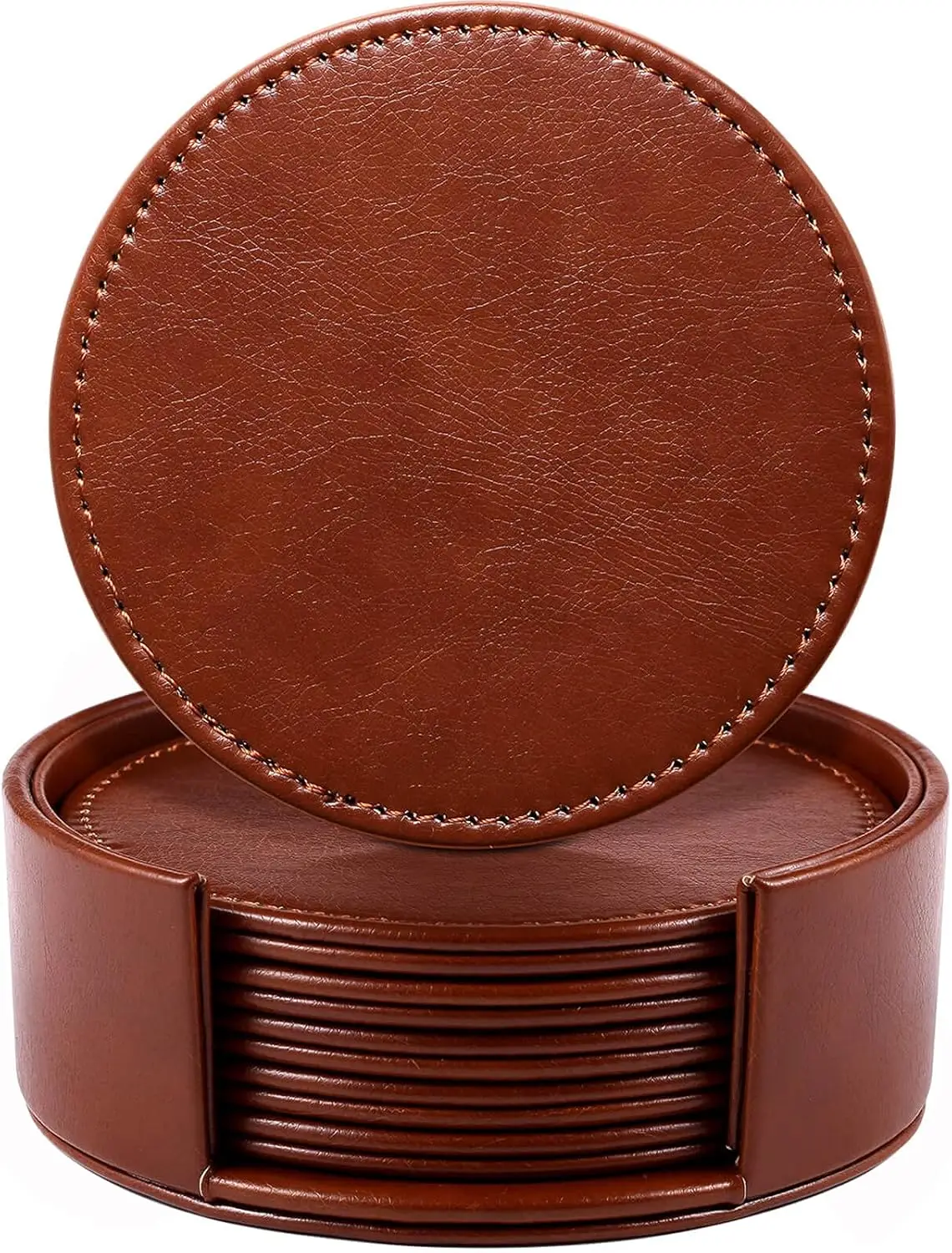 Handmade Leather Drink Coasters Set of 6 with Holder, Brown Home Decor for Table Protection and Housewarming Gift
Handmade Leather Drink Coasters Set of 6 with Holder, Brown Home Decor for Table Protection and Housewarming Gift