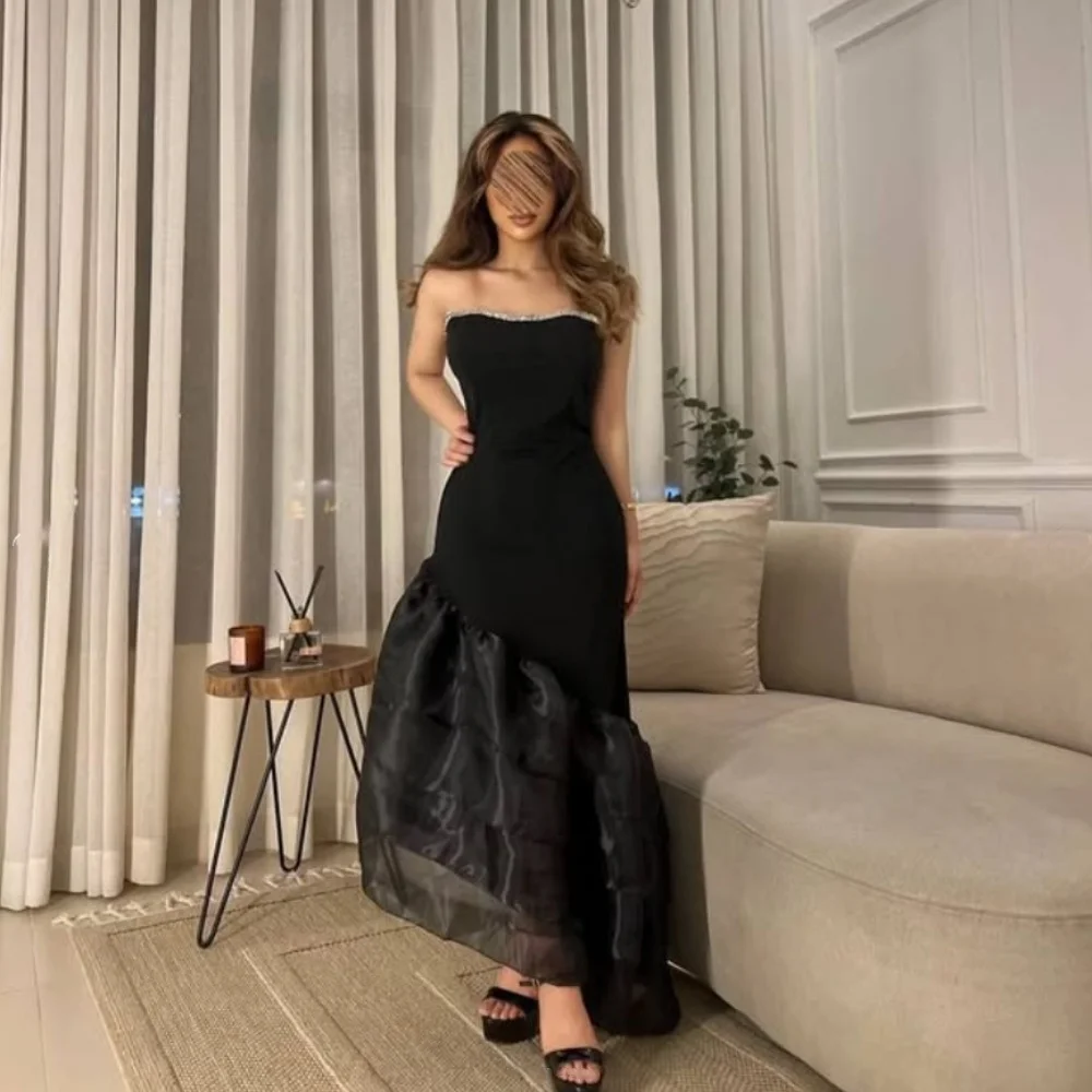 Customized A-line Strapless Sequined Prom Gowns Tiered Backless Jersey Black Evening Dresses Ankle-Length Party Dresses
Customized A-line Strapless Sequined Prom Gowns Tiered Backless Jersey Black Evening Dresses Ankle-Length Party Dresses