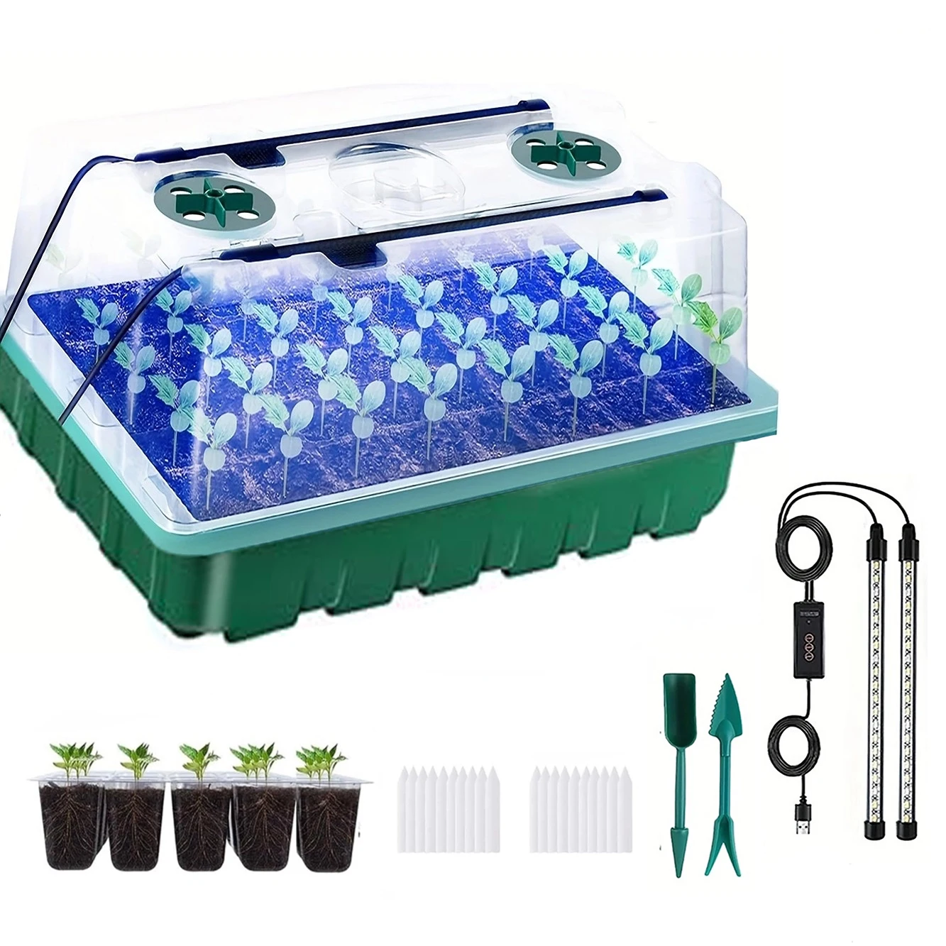 Seed germination tray with grow light, 48-well seed germination kit, dimmable and automatic timer.
Seed germination tray with grow light, 48-well seed germination kit, dimmable and automatic timer.
