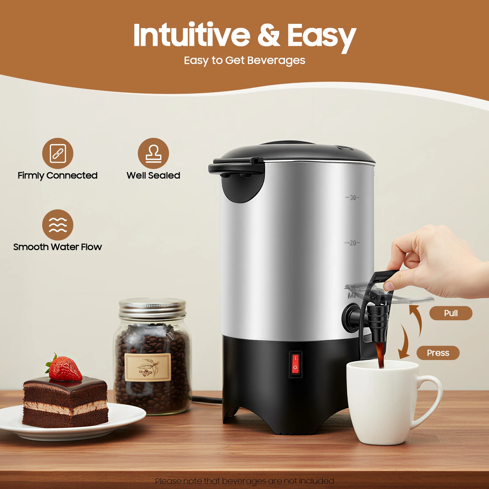5.2L Commercial Coffee Urn, 175Oz Stainless Steel,1000W Fast Heating, Auto Shut-Off, for Party Office Restaurant, Large Capacity
5.2L Commercial Coffee Urn, 175Oz Stainless Steel,1000W Fast Heating, Auto Shut-Off, for Party Office Restaurant, Large Capacity