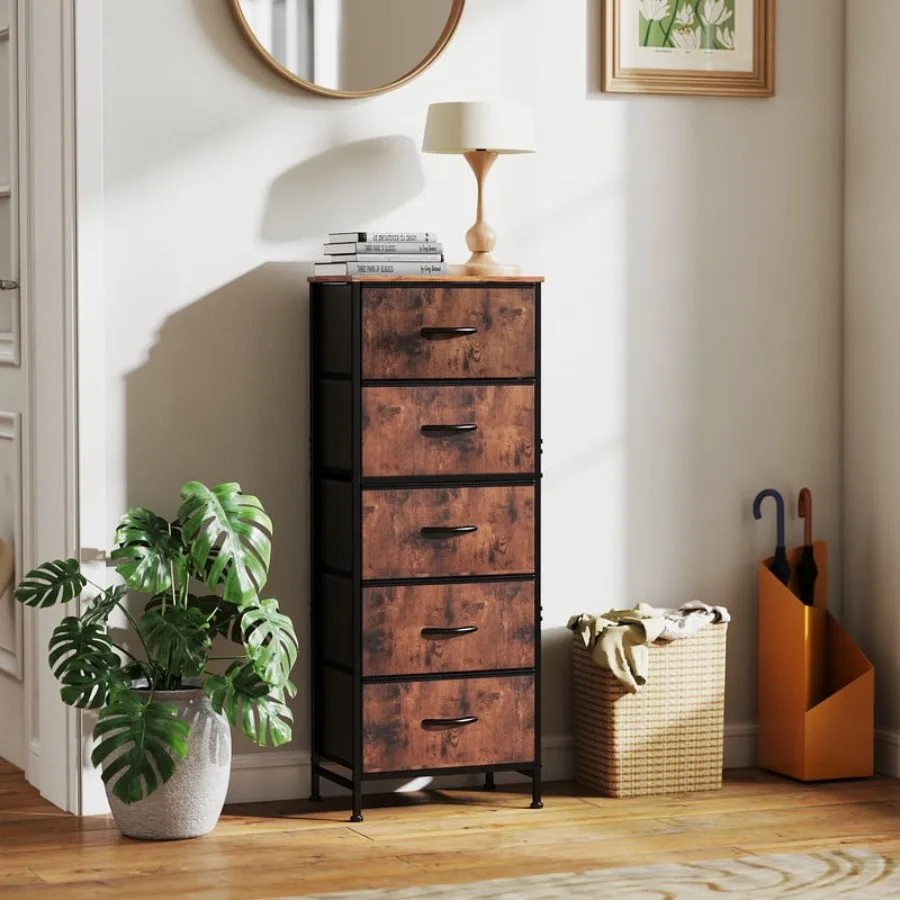 5 Drawer Dresser with Fabric Bins Sturdy Steel Frame and Wood Top Storage Organizer Chest for Bedroom Closet Hallway Rust Brown
5 Drawer Dresser with Fabric Bins Sturdy Steel Frame and Wood Top Storage Organizer Chest for Bedroom Closet Hallway Rust Brown