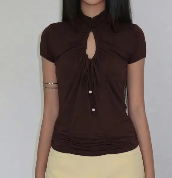 Top Women 2026 Summer New Fashionable and Sexy Hollow Front Lace Up Slim Short Sleeve Stand Collar Solid Color Casual Daily Top
Top Women 2026 Summer New Fashionable and Sexy Hollow Front Lace Up Slim Short Sleeve Stand Collar Solid Color Casual Daily Top
