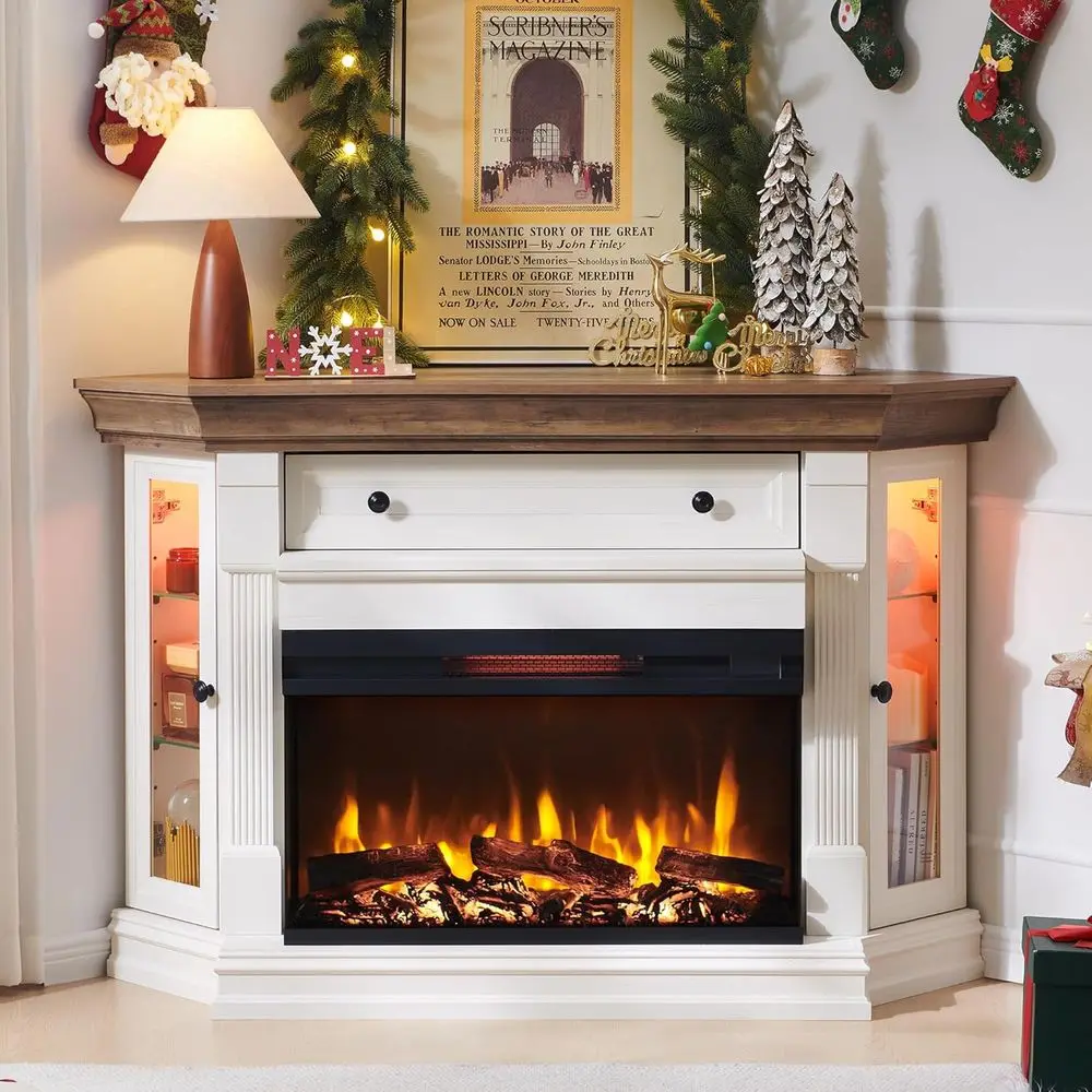 56 Wide Corner TV Stand with 3-Sided Electric Fireplace or 65 TV, White Media Shelf with LED Lights and Cubby Storage
56 Wide Corner TV Stand with 3-Sided Electric Fireplace or 65 TV, White Media Shelf with LED Lights and Cubby Storage