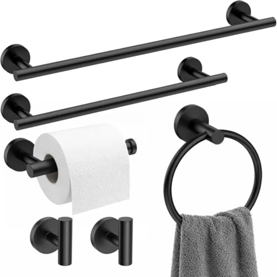 Matte Black Bathroom Hardware Set 6-Piece SUS304 Stainless Steel Bath Accessories Kit Includes 24" and 16" Towel Bars Toilet Pa
Matte Black Bathroom Hardware Set 6-Piece SUS304 Stainless Steel Bath Accessories Kit Includes 24" and 16" Towel Bars Toilet Pa