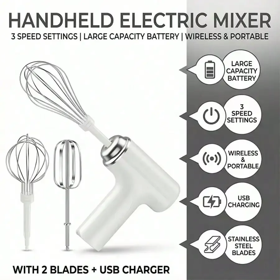 USB Rechargeable Handheld Electric Whisk - Powerful 6-Speed Mixer For Baking, Eggs, Cream & Cookies, Lightweight With Detachable
USB Rechargeable Handheld Electric Whisk - Powerful 6-Speed Mixer For Baking, Eggs, Cream & Cookies, Lightweight With Detachable