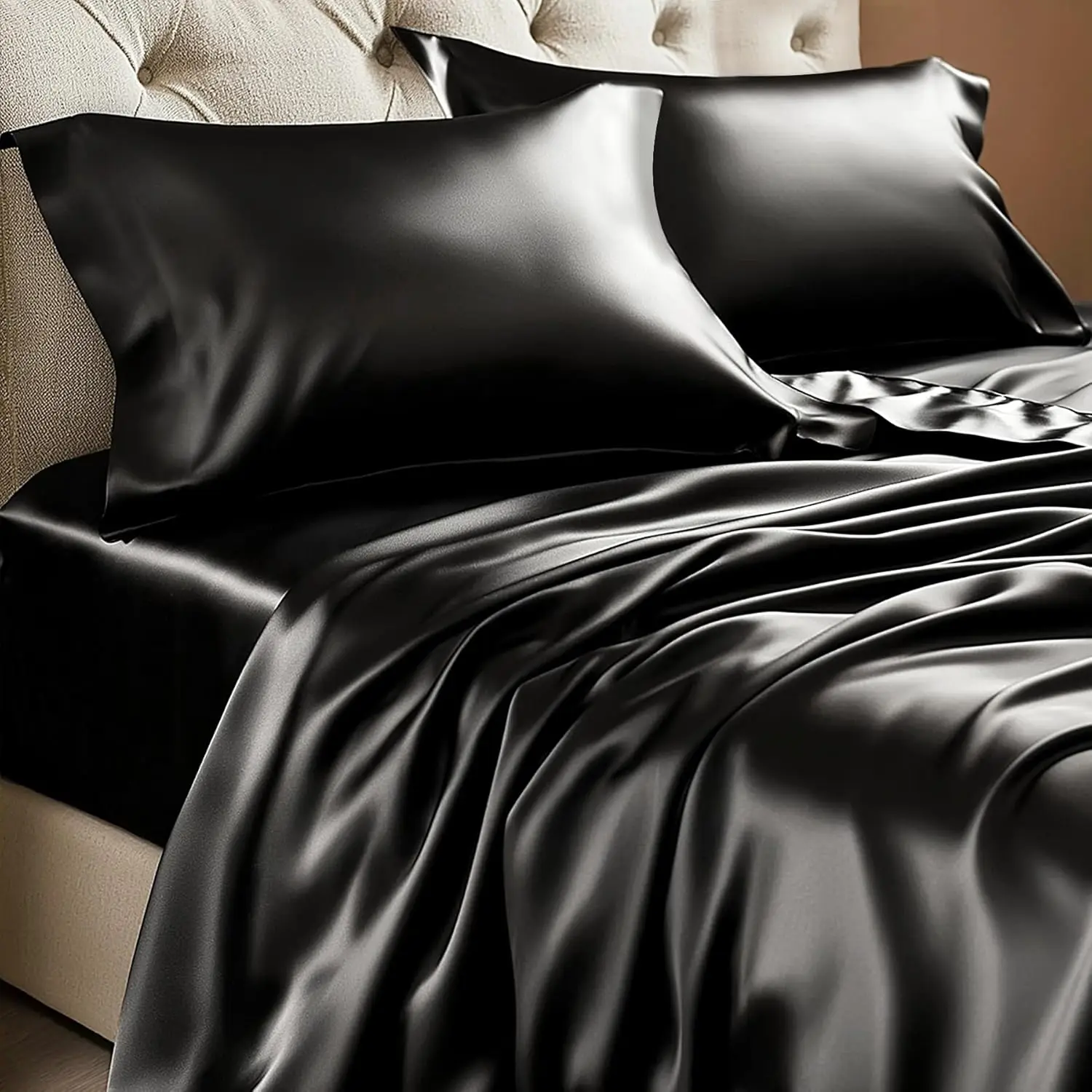 Комплект постельного белья King Size из сатина, роскошный мягкий черный цвет, для волос и кожи, похожий на шелковое белье, 4 предмета с глубокими карманами
Комплект постельного белья King Size из сатина, роскошный мягкий черный цвет, для волос и кожи, похожий на шелковое белье, 4 предмета с глубокими карманами
