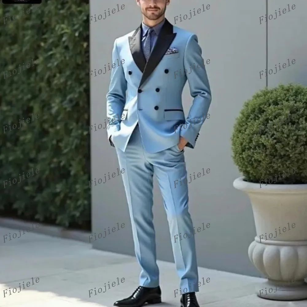 Sky Blue And Black Formal Occasion Men Suit Groom Groomsman Wedding Party Prom Business Male Tuxedos 2 Piece Set Blazer Pants
Sky Blue And Black Formal Occasion Men Suit Groom Groomsman Wedding Party Prom Business Male Tuxedos 2 Piece Set Blazer Pants