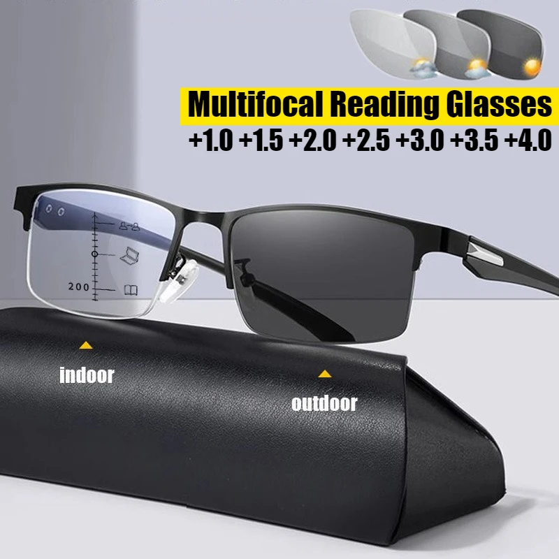 Progressive Multifocal Reading Glasses Photochromic Far Sight Glasses Men Anti-blue Light Half Frame Business Presbyopia Glasses
Progressive Multifocal Reading Glasses Photochromic Far Sight Glasses Men Anti-blue Light Half Frame Business Presbyopia Glasses