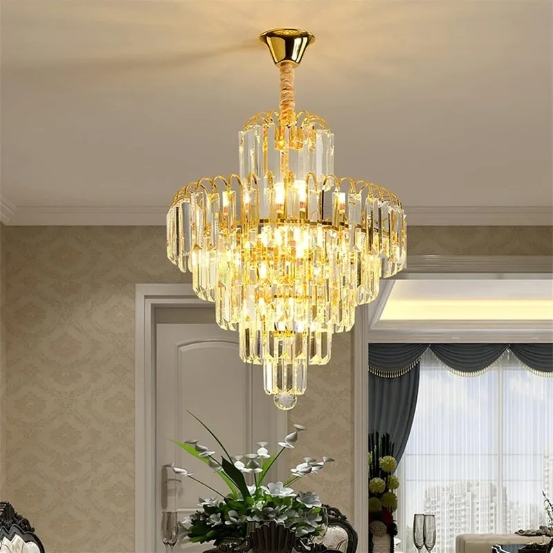 Luxurious Gold Pendant Lights Dining Room Light Fixtures Over Table 5-Tier Ceiling Light Fixture Pendant Lamp Crystal Chandelier 
Luxurious Gold Pendant Lights Dining Room Light Fixtures Over Table 5-Tier Ceiling Light Fixture Pendant Lamp Crystal Chandelier