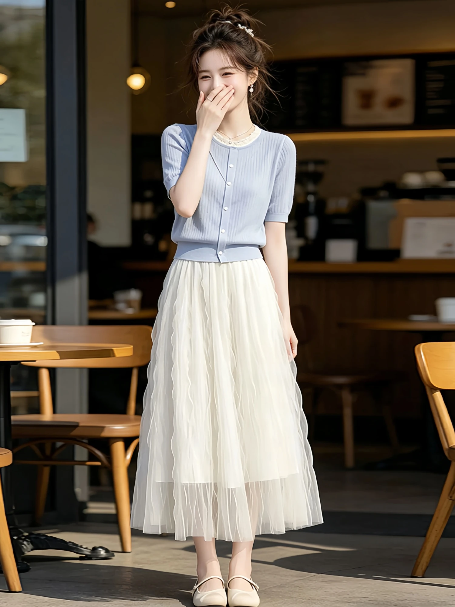 White Knitted Short Sleeve Set Women's Summer Fashion Casual High Waist Midi Skirt And Top Ensemble Comfortable Breathable
White Knitted Short Sleeve Set Women's Summer Fashion Casual High Waist Midi Skirt And Top Ensemble Comfortable Breathable