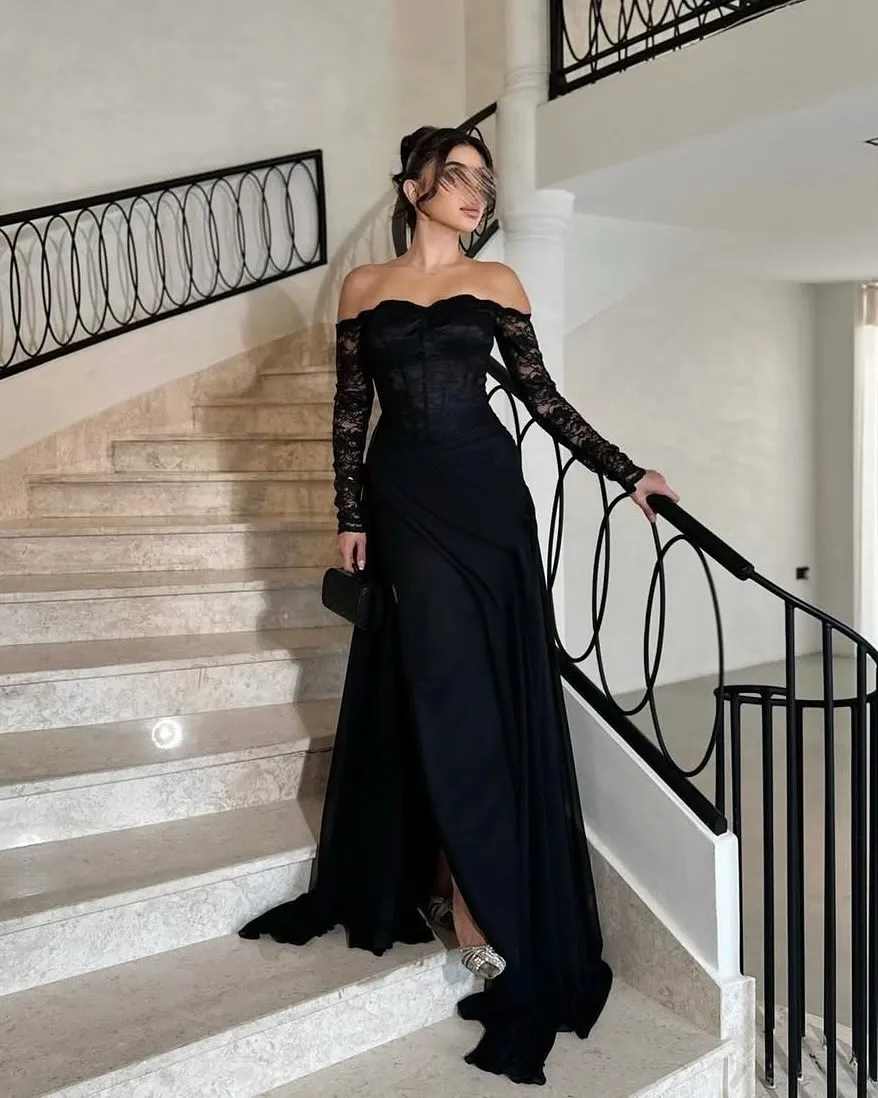 Black Chiffon Corset Prom Dresses Long for Arabic Women 2026 Off Shouldedr Lace Long Sleeve Side Slit Evening Gowns Customized
Black Chiffon Corset Prom Dresses Long for Arabic Women 2026 Off Shouldedr Lace Long Sleeve Side Slit Evening Gowns Customized