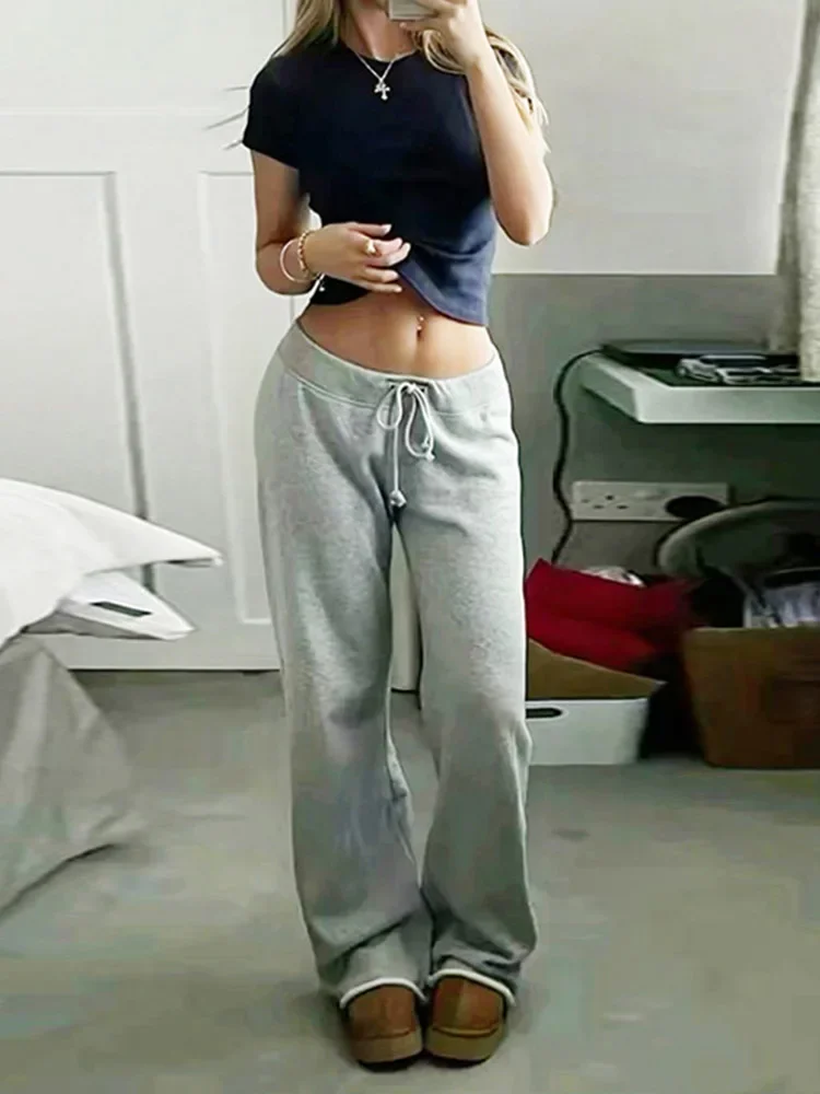 Solid color basic style simple straight leg pants pocket drawstring high waist casual loose women's sports jogging pants
Solid color basic style simple straight leg pants pocket drawstring high waist casual loose women's sports jogging pants