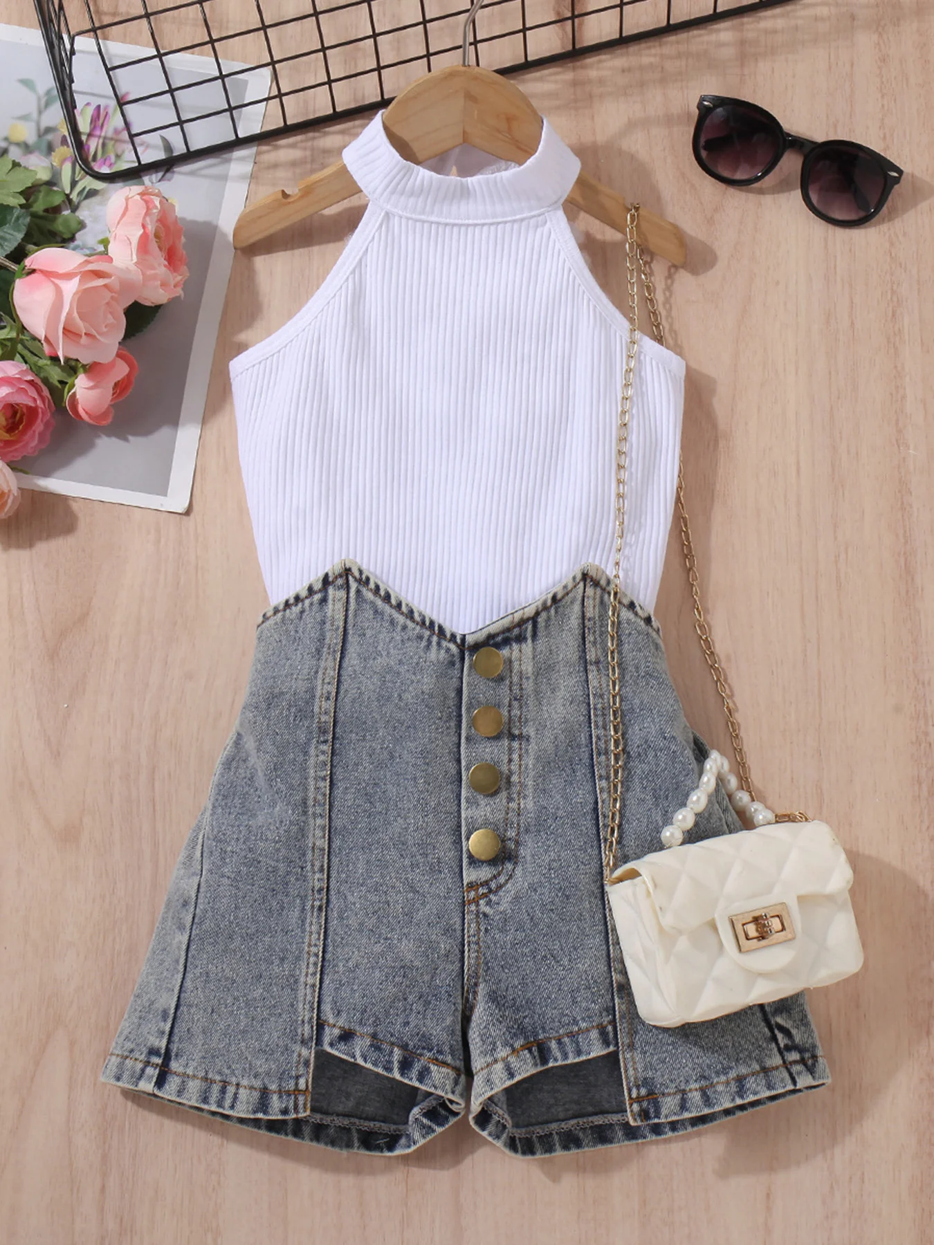 Toddler Girl Fashion Outfits, Solid Color Tank Top & Faux Denim Short Set, Girl Summer Spring Outdoor Clothes 2-7T, for Outdoor
Toddler Girl Fashion Outfits, Solid Color Tank Top & Faux Denim Short Set, Girl Summer Spring Outdoor Clothes 2-7T, for Outdoor