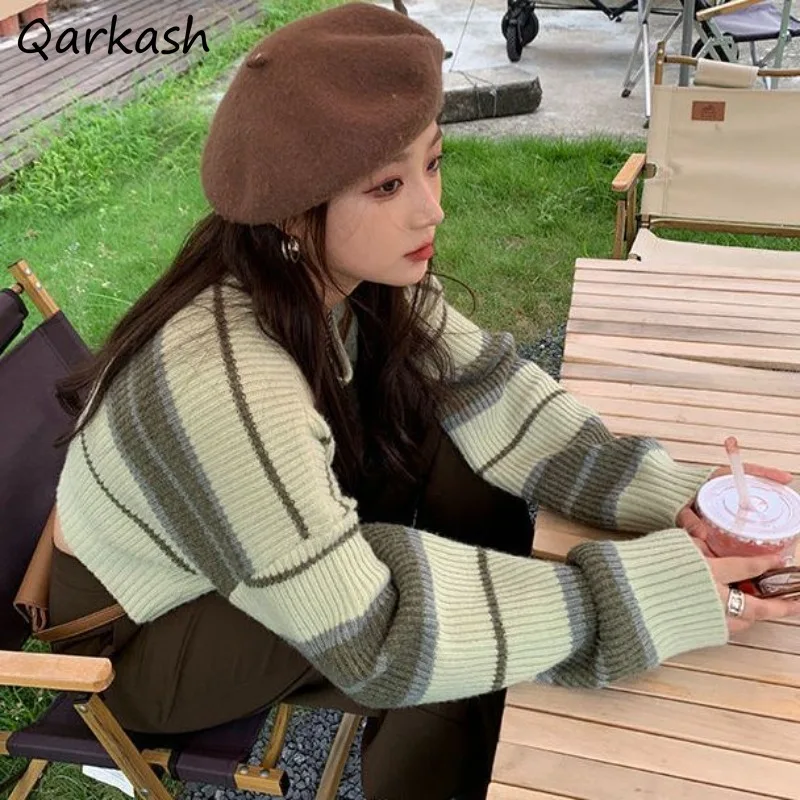Green Striped Pullovers Women Soft Baggy Crop Vintage O-neck Students Sweet Ulzzang Simple Knitting Gentle Harajuku Streetwear
Green Striped Pullovers Women Soft Baggy Crop Vintage O-neck Students Sweet Ulzzang Simple Knitting Gentle Harajuku Streetwear