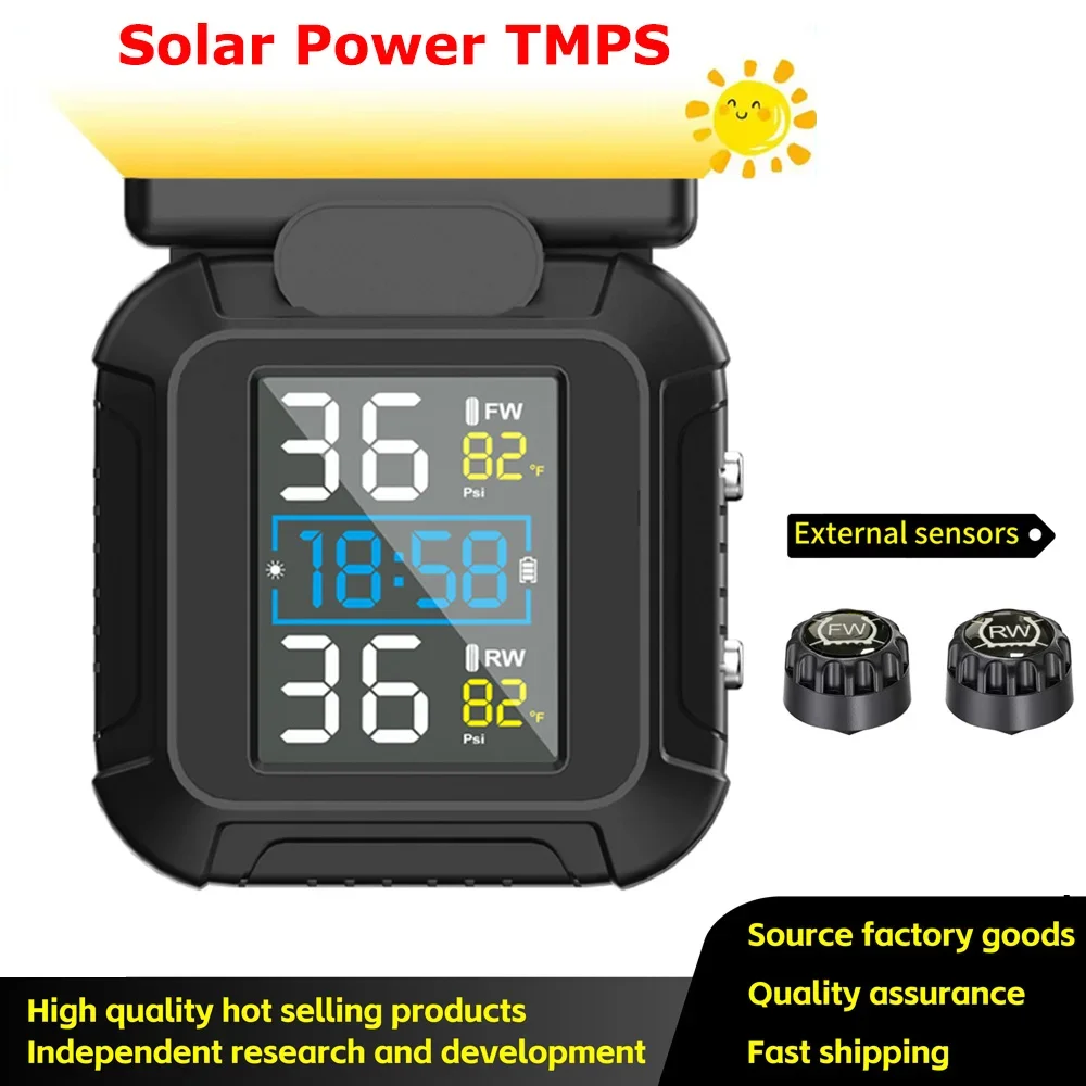 Motorcycle TPMS Solar Power Tire Pressure Monitor Real Time Tire Pressure Monitoring System Temperature Sensor Alarm System
Motorcycle TPMS Solar Power Tire Pressure Monitor Real Time Tire Pressure Monitoring System Temperature Sensor Alarm System