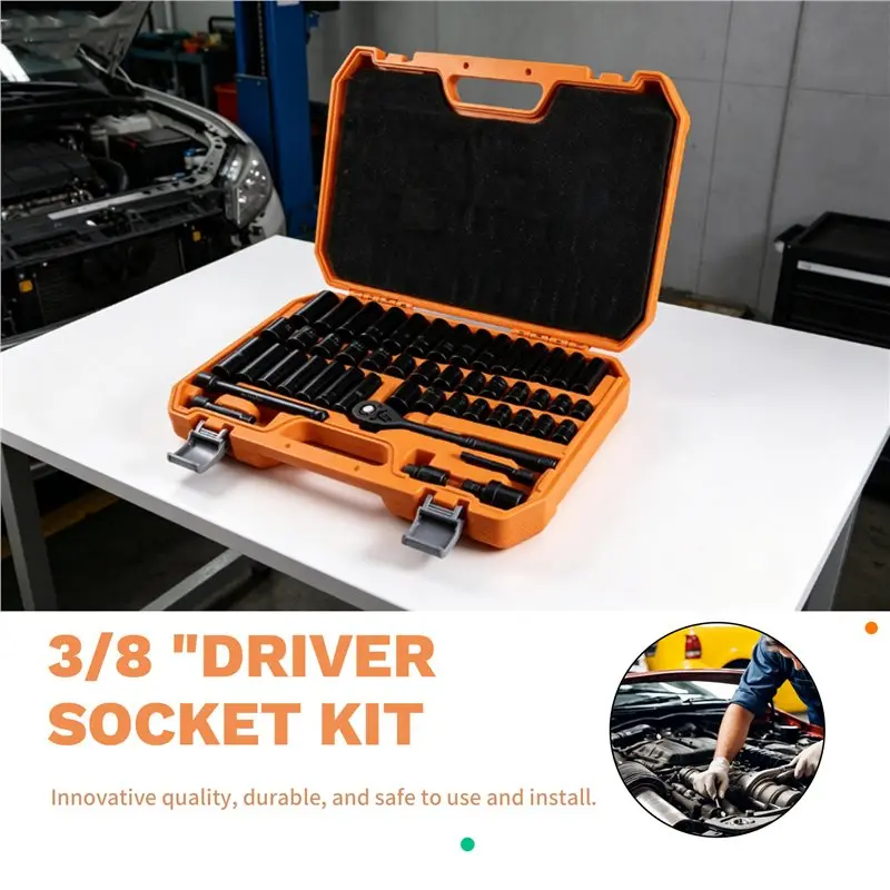 ABFU-Impact Sockets 50-Piece 3/8" Drive Socket Set- Chrome Vanadium Steel SAE& Metric With Extension Bar& Ratchet
ABFU-Impact Sockets 50-Piece 3/8" Drive Socket Set- Chrome Vanadium Steel SAE& Metric With Extension Bar& Ratchet