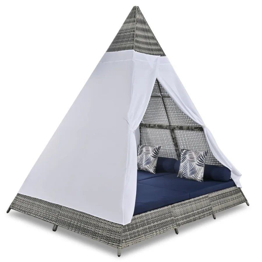 GO 90.5 Length Outdoor Sunbed With Colorful Pillows Wicker Patio Daybed With Cushions Tent Shape Gray And Blue
GO 90.5 Length Outdoor Sunbed With Colorful Pillows Wicker Patio Daybed With Cushions Tent Shape Gray And Blue
