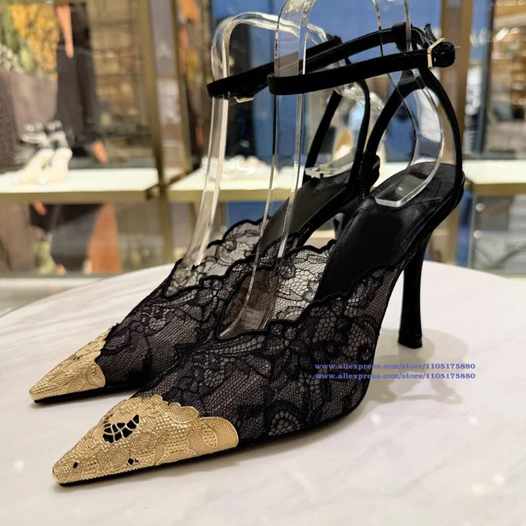 Women's Black Lace Pointed-Toe Ankle Strap Stiletto Heel Pumps Luxury Designer Dress Party Shoes Sandalias De Mujer Verano
Women's Black Lace Pointed-Toe Ankle Strap Stiletto Heel Pumps Luxury Designer Dress Party Shoes Sandalias De Mujer Verano