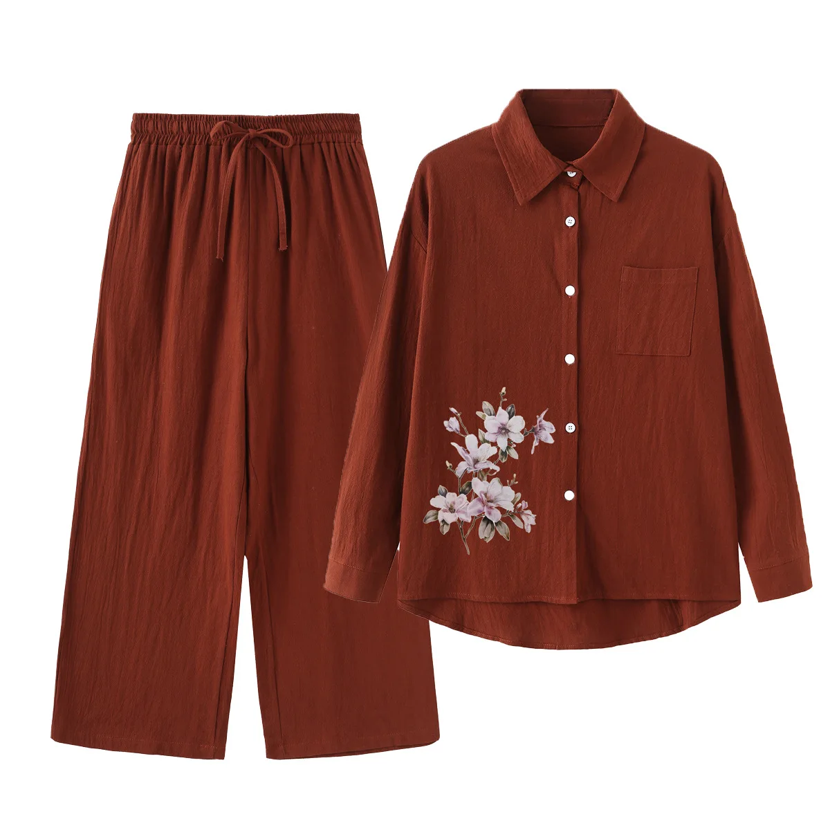 Casual Print Long Sleeves Suit For Women Elegant Single Breasted Lapel Shirt Lace Up Wide Leg Trousers Two Piece Set 2024 New
Casual Print Long Sleeves Suit For Women Elegant Single Breasted Lapel Shirt Lace Up Wide Leg Trousers Two Piece Set 2024 New