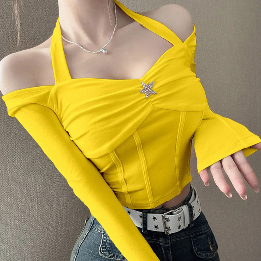 Spring Autumn Unique Spicy Girl T-shirt For Women Fashion Long Sleeve Irregular Halter Neck Top Women's Slim Nightclub Wear Tee
Spring Autumn Unique Spicy Girl T-shirt For Women Fashion Long Sleeve Irregular Halter Neck Top Women's Slim Nightclub Wear Tee