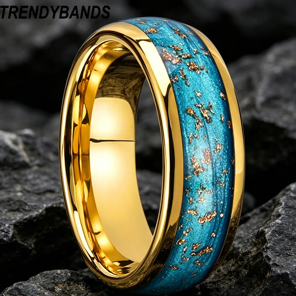 8mm Tungsten Ring for Men Women Wedding Band Blue Flowing Sand Gold Leaf Inlay Domed Polished Shiny Comfort Fit
8mm Tungsten Ring for Men Women Wedding Band Blue Flowing Sand Gold Leaf Inlay Domed Polished Shiny Comfort Fit