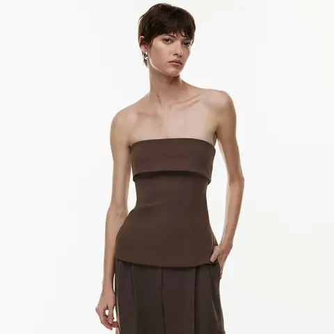 Solid tube top, women's strapless bra, fold over diagonal collar, backless bra top, sexy