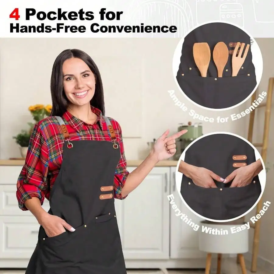 Chef Apron With 4 Pockets Cross Back Straps For Kitchen Cooking Baking Gardening
Chef Apron With 4 Pockets Cross Back Straps For Kitchen Cooking Baking Gardening