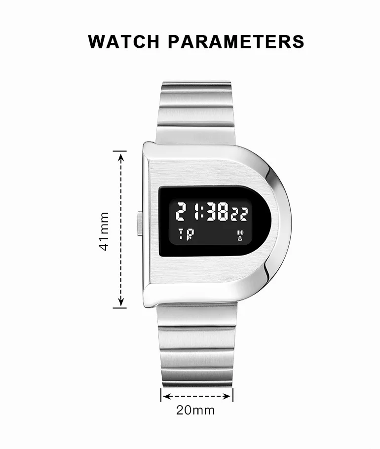 Fashion Unisex Digital Electronic Watch with Stopwatch Backlight Alarm Week Date Stainless Steel Band Wristwatch for Couple 0321
Fashion Unisex Digital Electronic Watch with Stopwatch Backlight Alarm Week Date Stainless Steel Band Wristwatch for Couple 0321