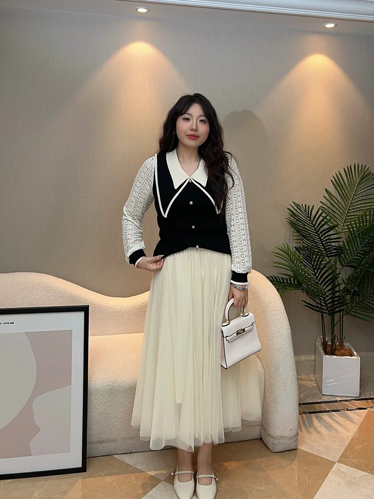Chic Knitted Sweater for plus Size Women Babydoll Collar Lace Anti-Aging Trendy Autumn Polyester Blend Faionable Roll up irt
Chic Knitted Sweater for plus Size Women Babydoll Collar Lace Anti-Aging Trendy Autumn Polyester Blend Faionable Roll up irt