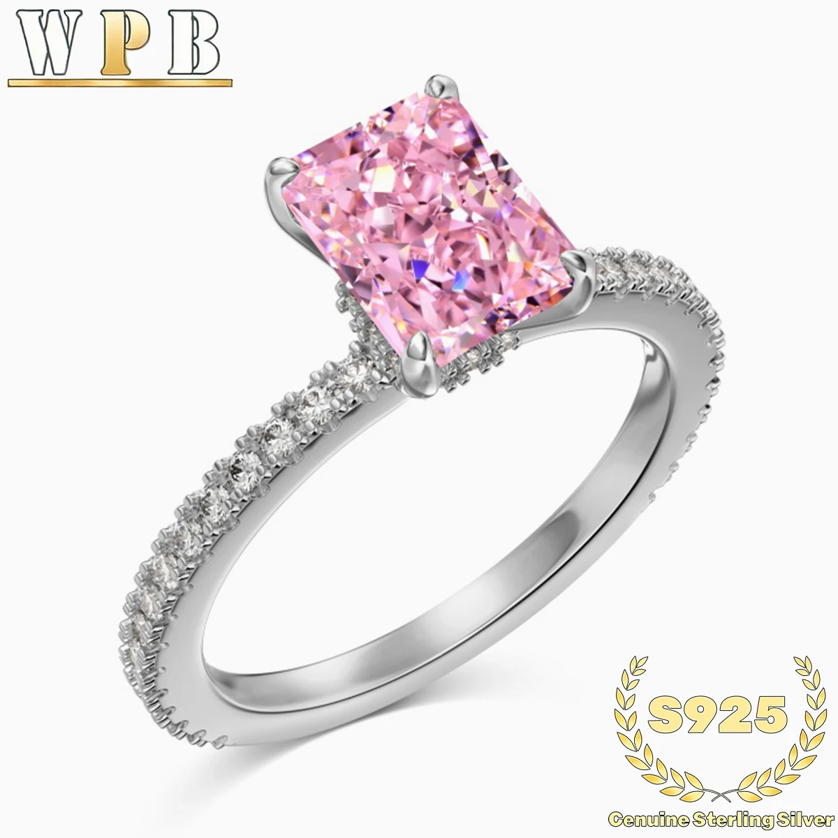 Rectangular Ice Cut Pink Zirconia Ring 4 Prong S925 Sterling Silver Micro Pave Band Women Wedding Engagement Valentine Gift
Rectangular Ice Cut Pink Zirconia Ring 4 Prong S925 Sterling Silver Micro Pave Band Women Wedding Engagement Valentine Gift