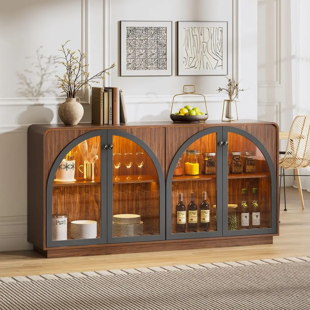 Buffet Cabinet with Storage, 68 Walnut Credenza Accent Cabinet Buffet Table w 4 Arched Glass Doors amp LED Light, Modern Coffee
Buffet Cabinet with Storage, 68 Walnut Credenza Accent Cabinet Buffet Table w 4 Arched Glass Doors amp LED Light, Modern Coffee