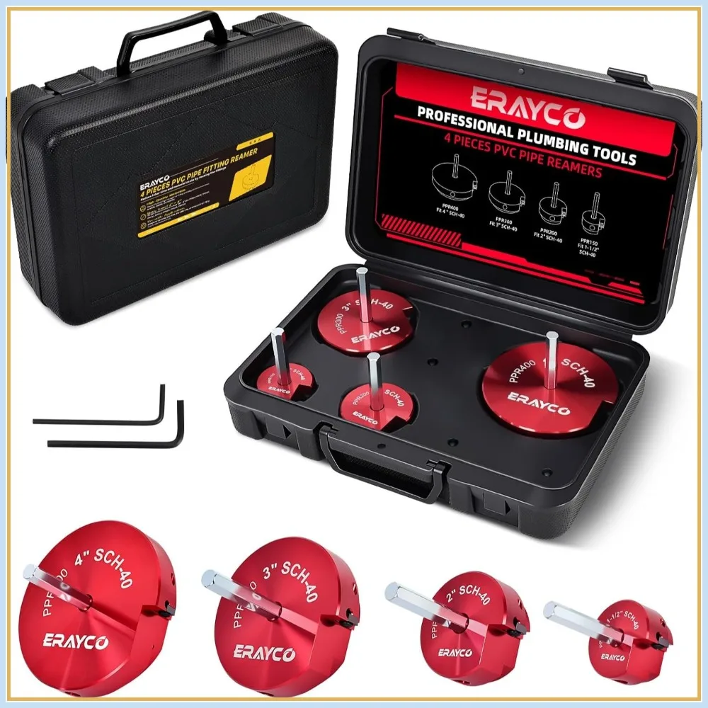 4-Piece PVC Pipe Reamer Kit, Fitting Saver for SCH40 CPVC ABS Pipe (1-1/2", 2", 3", 4")
4-Piece PVC Pipe Reamer Kit, Fitting Saver for SCH40 CPVC ABS Pipe (1-1/2", 2", 3", 4")