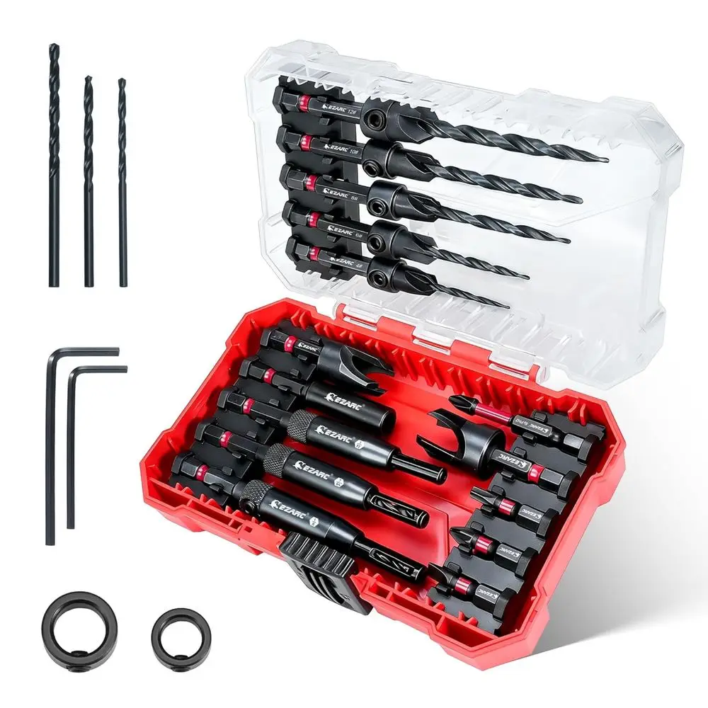 Countersink Drill Bit Set, 22PCS Counter Sink Drill Bit or Wood with Sel Centering Drill Bits, Wood Plug Cutters,Screwdriver Bit
Countersink Drill Bit Set, 22PCS Counter Sink Drill Bit or Wood with Sel Centering Drill Bits, Wood Plug Cutters,Screwdriver Bit