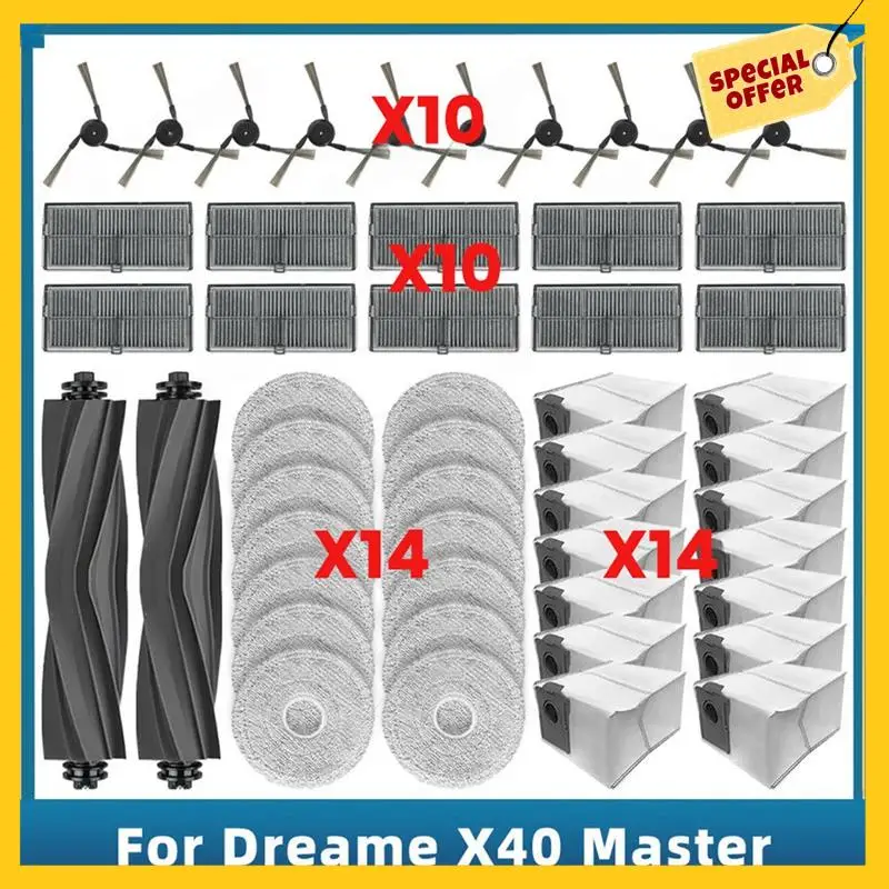 50PCS Replacement Parts For Dreame X40 Master Vacuum Cleaner Accessories Main Side Brush Mop Cloth Dust Bag HEPA Filter
50PCS Replacement Parts For Dreame X40 Master Vacuum Cleaner Accessories Main Side Brush Mop Cloth Dust Bag HEPA Filter