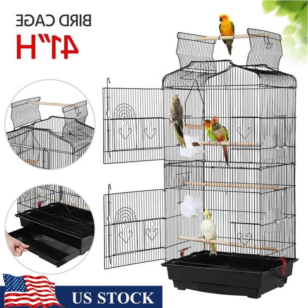 41 Inch Metal Birdcage with Slide-Out Tray Four Feeders Interactive Play Top Parrots Easy Clean Spacious Design
41 Inch Metal Birdcage with Slide-Out Tray Four Feeders Interactive Play Top Parrots Easy Clean Spacious Design