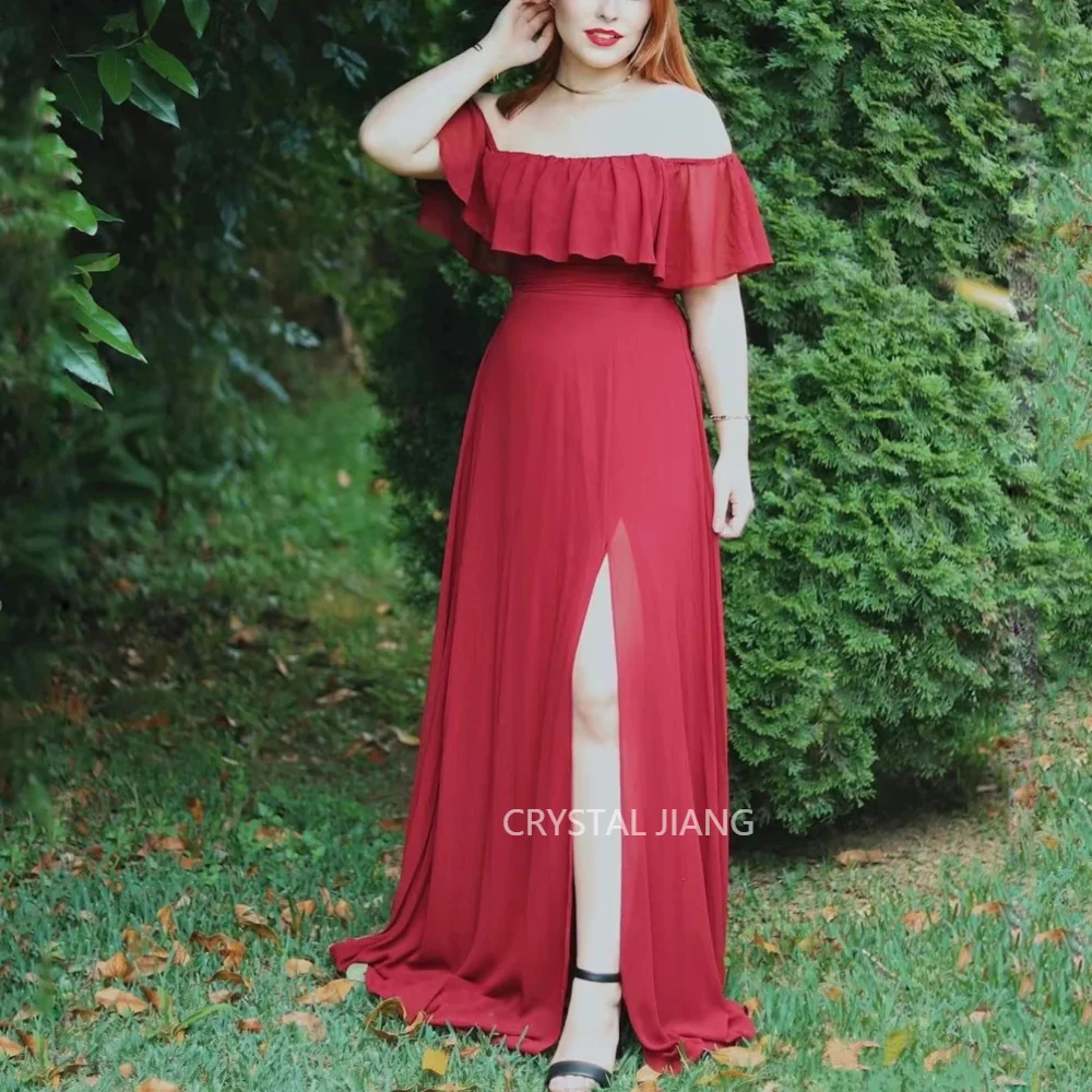 Elegant Long Red Off the Shoulder Chiffon Evening Dresses Short Sleeves with Slit Mermaid Floor Length Vestidos De Noche
Elegant Long Red Off the Shoulder Chiffon Evening Dresses Short Sleeves with Slit Mermaid Floor Length Vestidos De Noche
