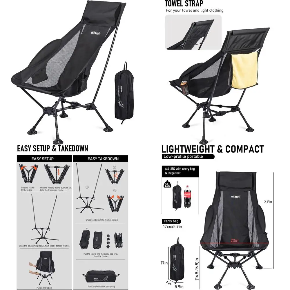 Portable Folding Camping Chair with Headrest, Anti-Sink Beach Seat, Adjustable Tilt Positions
Portable Folding Camping Chair with Headrest, Anti-Sink Beach Seat, Adjustable Tilt Positions