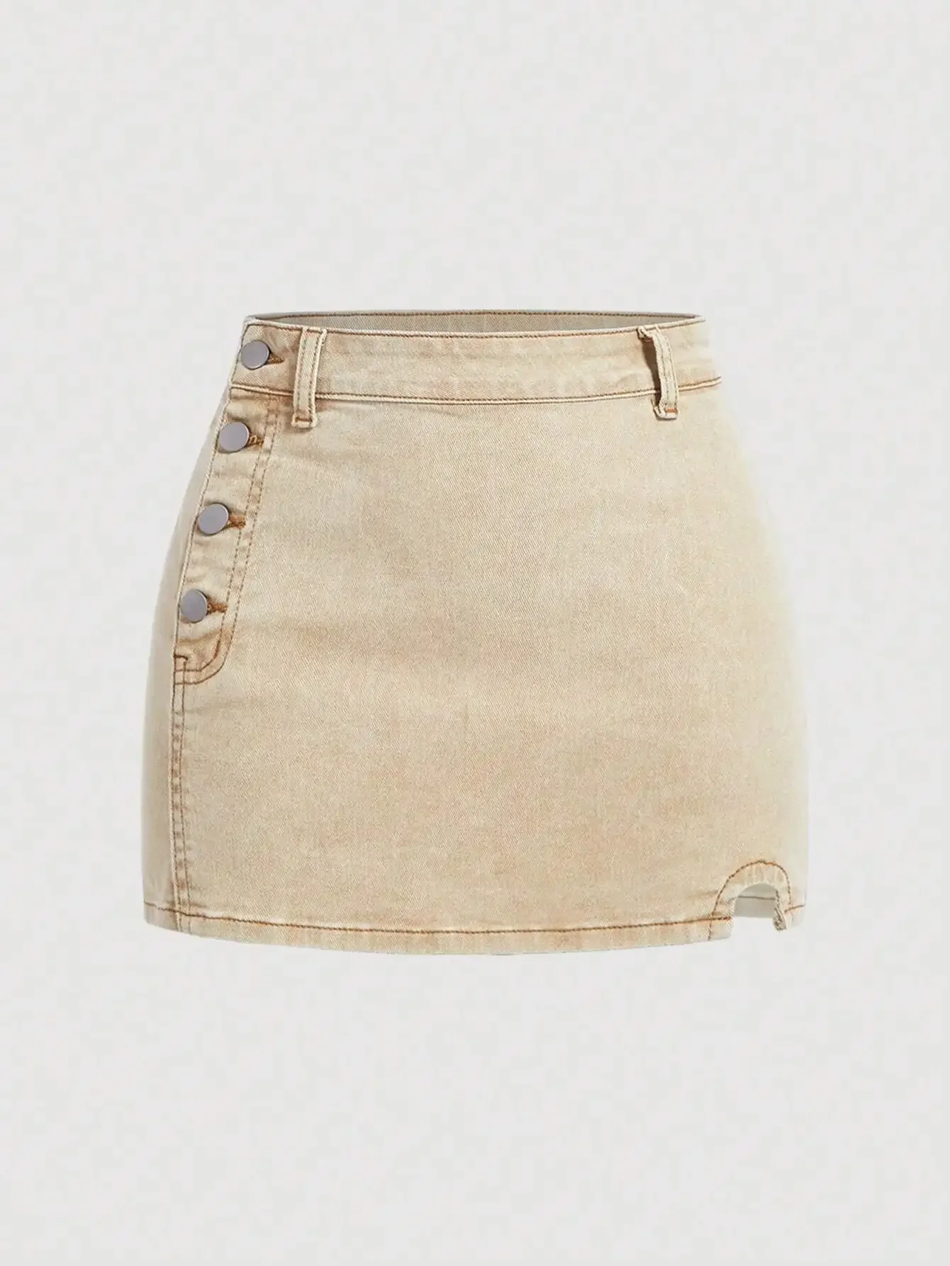 Women's Button-Front Denim Mini Skirt with Side Slit, Light Wash
Women's Button-Front Denim Mini Skirt with Side Slit, Light Wash