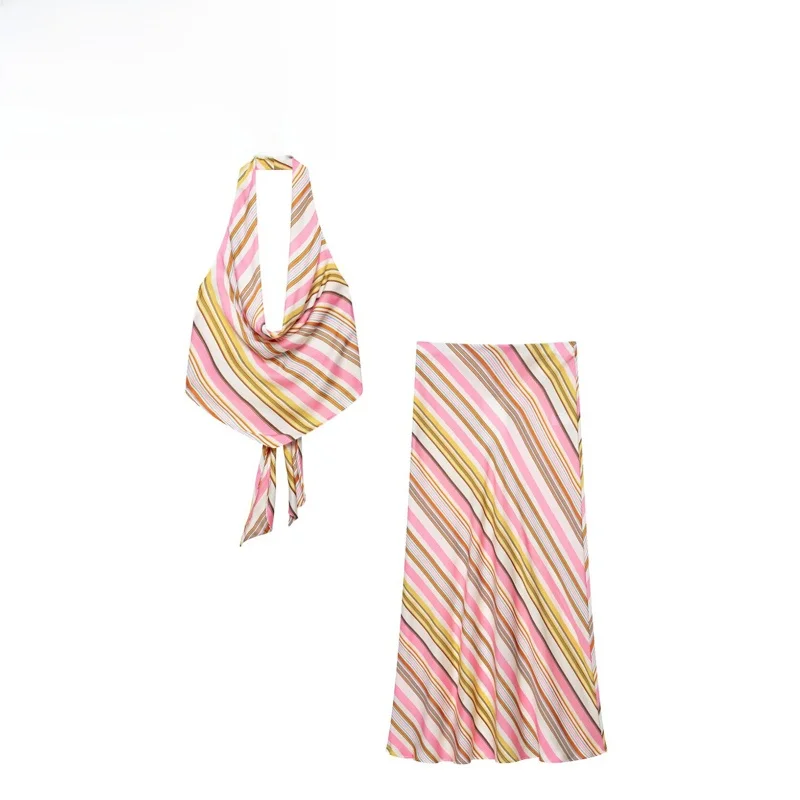 Fashionable Women's Midi Skirt And Top Set with Hanging Collar RS Style Summer Spring Season Brand New Arrival Stripe Pattern
Fashionable Women's Midi Skirt And Top Set with Hanging Collar RS Style Summer Spring Season Brand New Arrival Stripe Pattern
