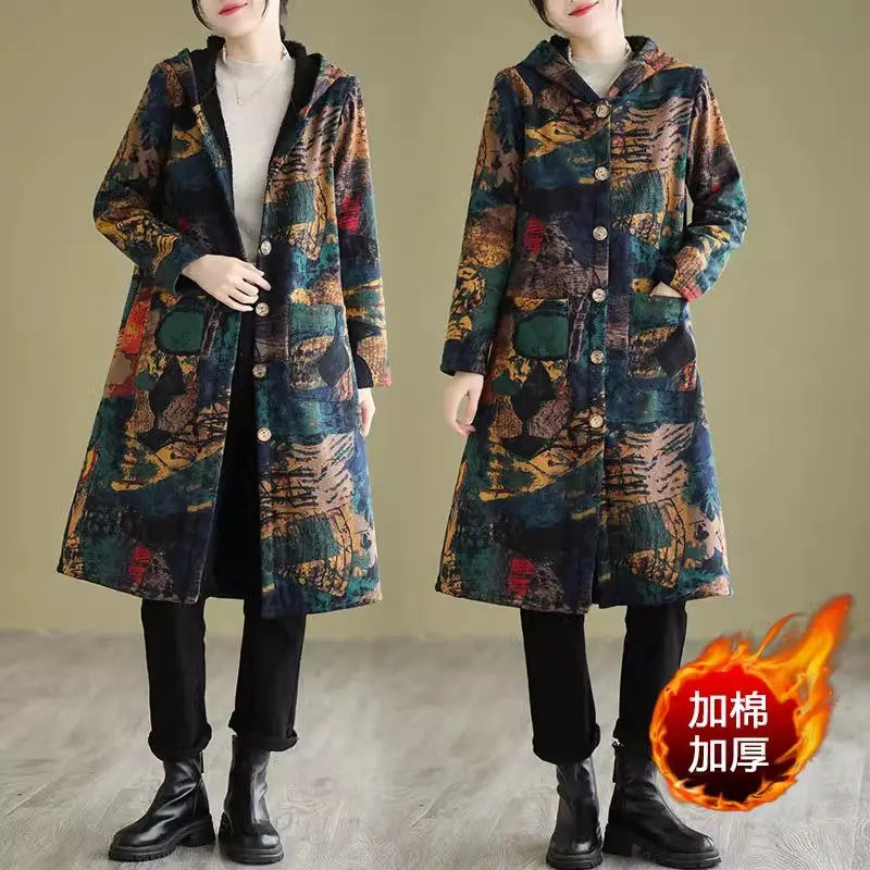 Ethnic Style Women's Fleece Clothing 2023 Autumn Winter Plush Jacket Thickening Medium Length Hooded Loose Cotton Coat c065
Ethnic Style Women's Fleece Clothing 2023 Autumn Winter Plush Jacket Thickening Medium Length Hooded Loose Cotton Coat c065