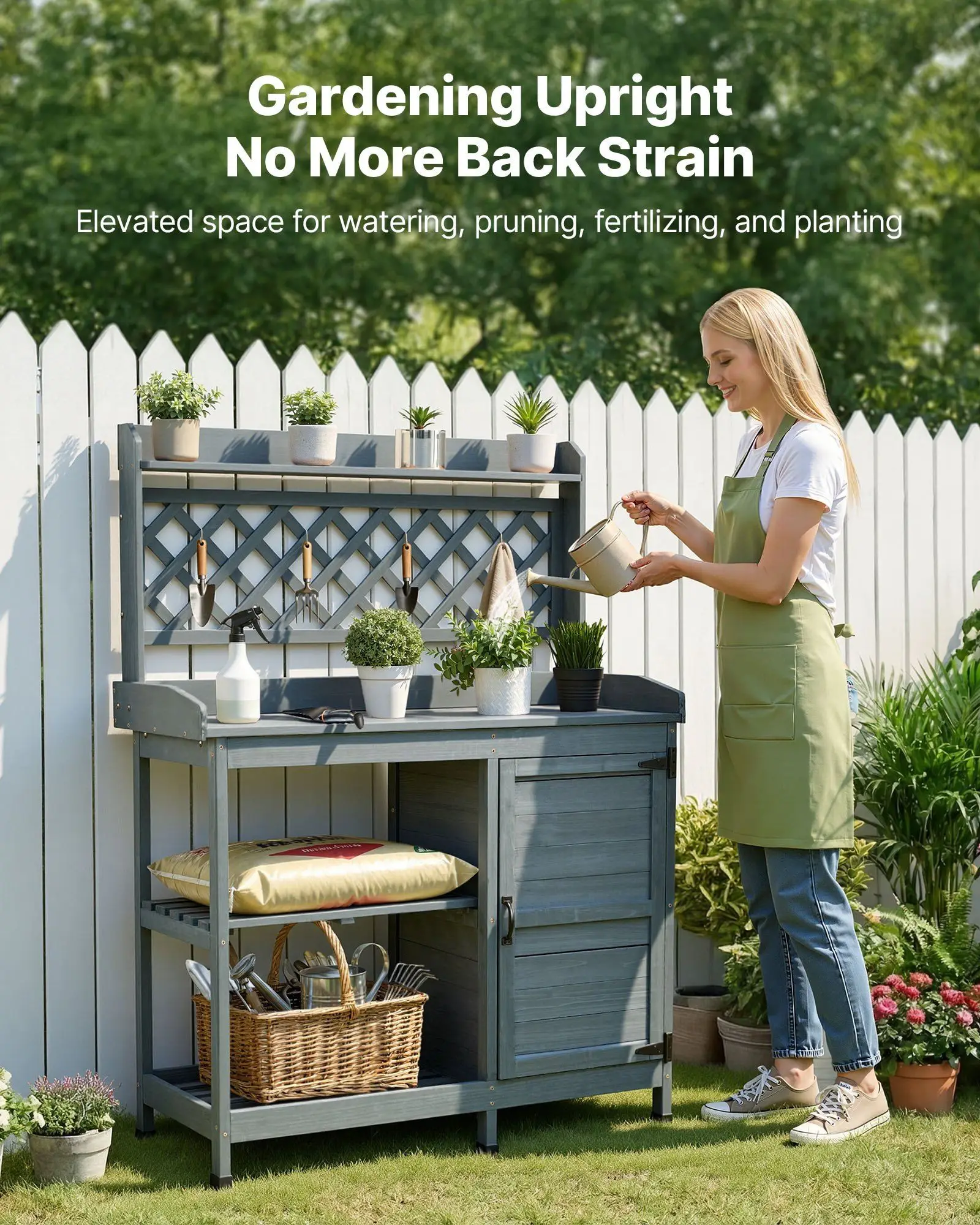 Potting Bench Table, Outdoor Gardening Wooden Workstation with Storage Cabinet, Storage Shelves, 43 x 18 in Wood Tabletop,
Potting Bench Table, Outdoor Gardening Wooden Workstation with Storage Cabinet, Storage Shelves, 43 x 18 in Wood Tabletop,