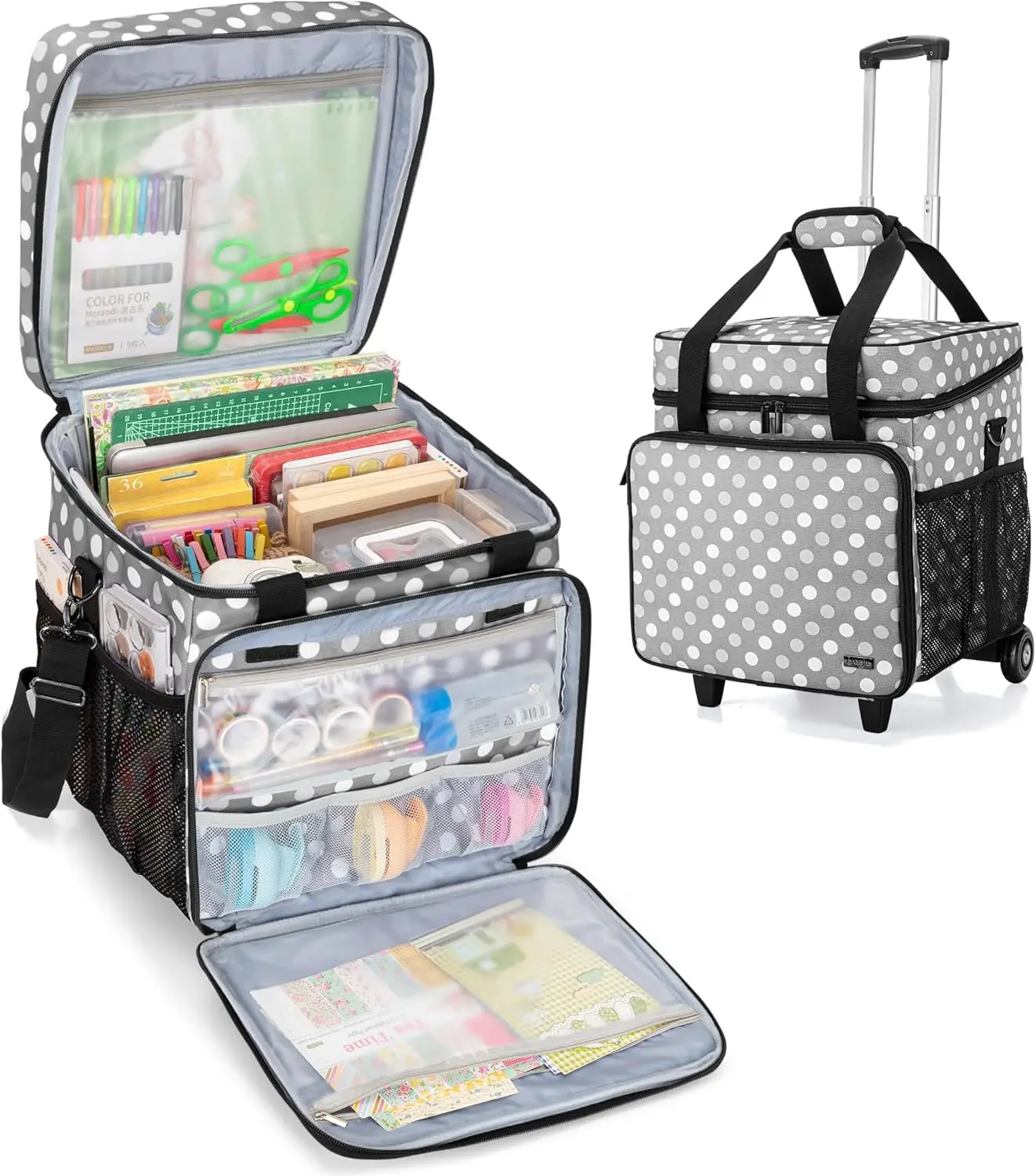 Rolling Scrapbook Tote Bag with Detachable Dolly, Heavy-Duty Nylon, Gray Dots, 13.5x11.5x12 Inches
Rolling Scrapbook Tote Bag with Detachable Dolly, Heavy-Duty Nylon, Gray Dots, 13.5x11.5x12 Inches